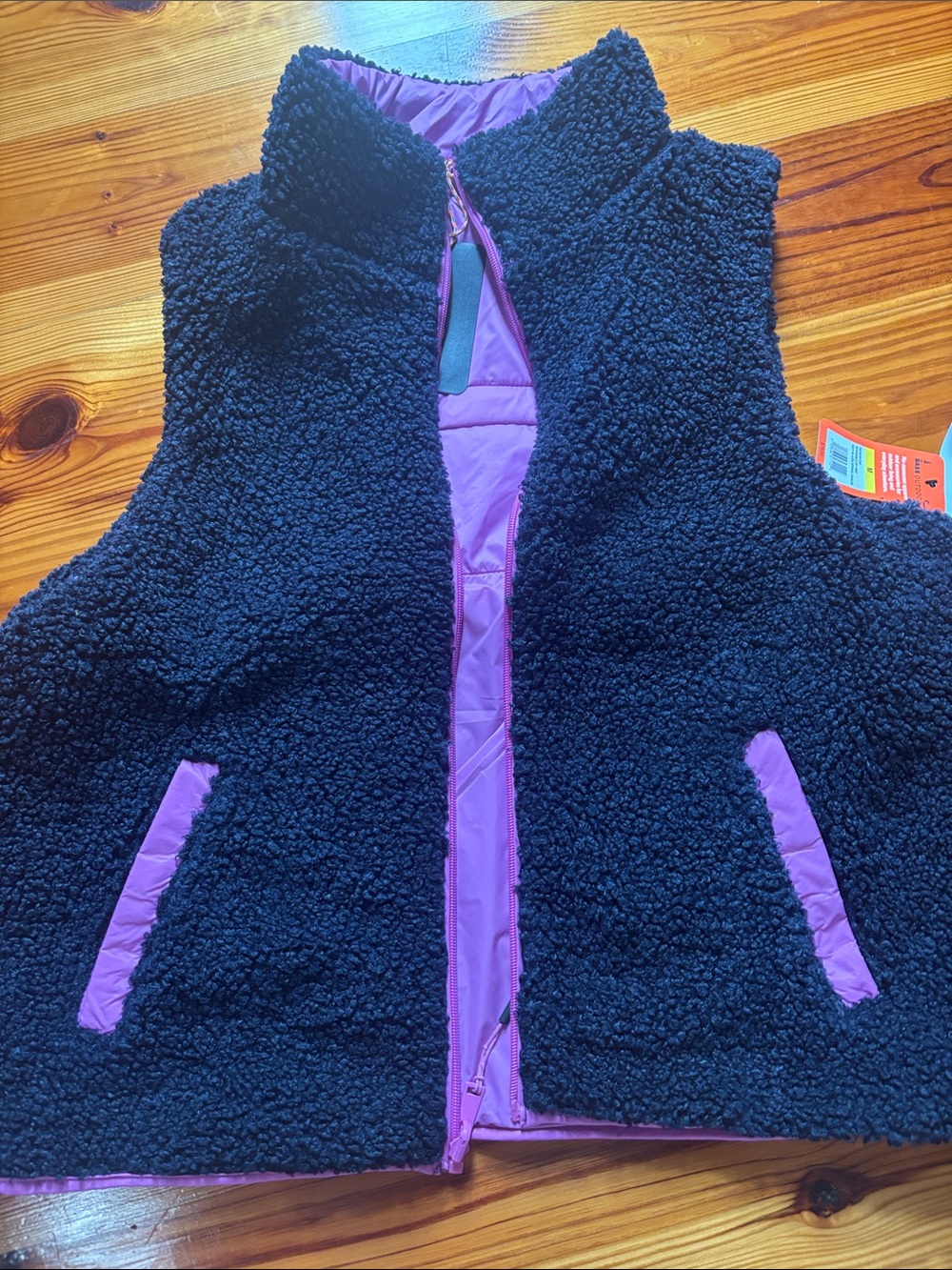 Navy Sherpa Vest with Pink Trim reversible